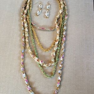 ALEXIS BITTAR Goldtone Link and Fabric Necklace & Earrings Set